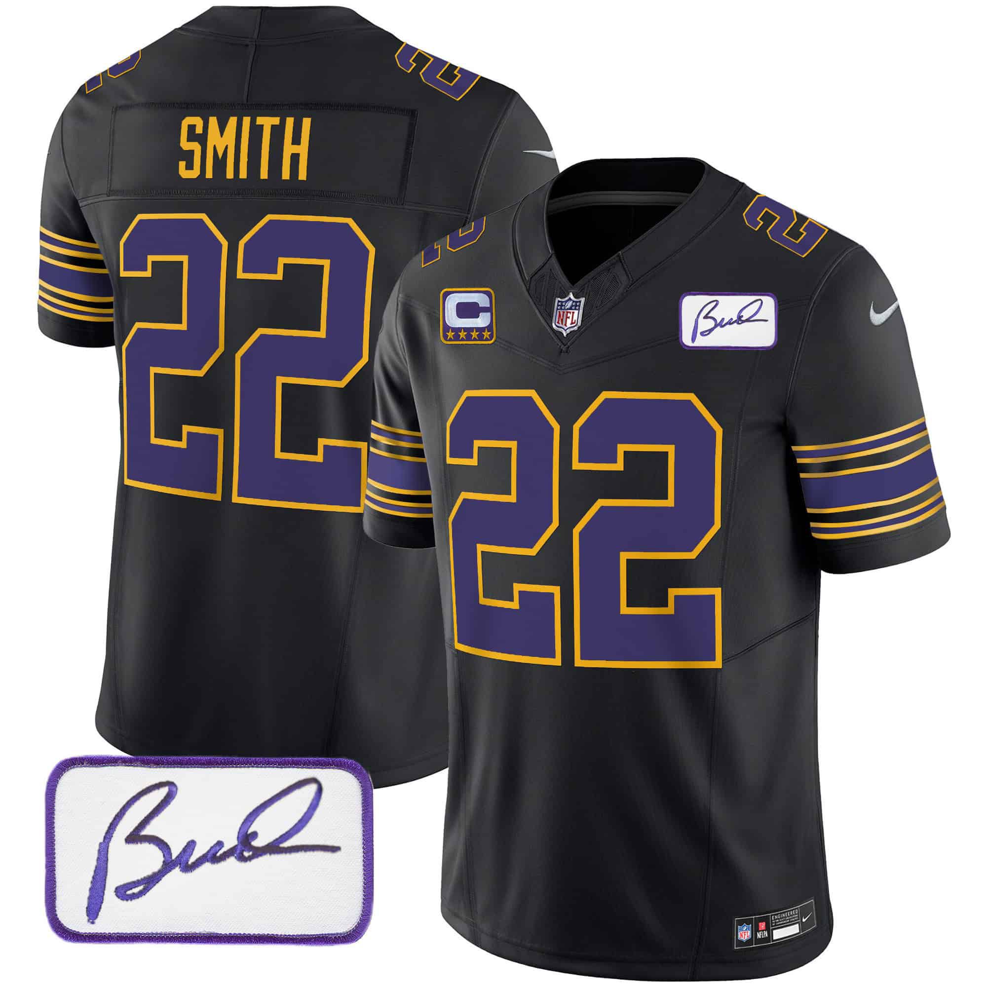 Men Minnesota Vikings 22 Smith Black 2024 Nike Bud Grant Patch Classic Limited NFL Jersey
